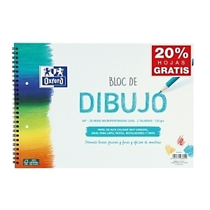 OXFORD Bloc de dibujo, espiral, 130g A4+ 20h Micro, liso 2 taladros (azul)