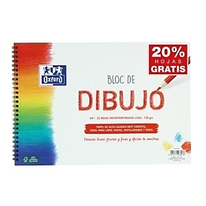 OXFORD Bloc de dibujo, espiral, 130g A4+ 20h Micro, liso (rojo)