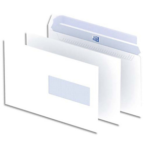 OXFORD Boîte de 500 enveloppes Blanches auto-adhésives 90g format C5 162x229 mm avec fenêtre 45x100 mm OXFORD Boîte de 500 enveloppes Blanches auto-adhésives 90g format C5 162x229 mm avec fenêtre 45x100 mm
