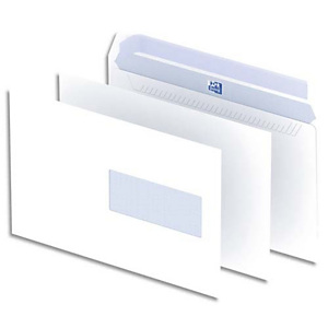 OXFORD Boîte de 500 enveloppes Blanches auto-adhésives 90g format C5 162x229 mm avec fenêtre 45x100 mm