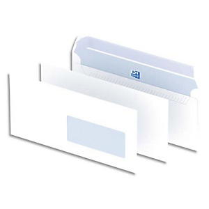 OXFORD Boîte de 500 enveloppes Blanches auto-adhésives 90g format DL 110x220 mm avec fenêtre 35x100 mm OXFORD Boîte de 500 enveloppes Blanches auto-adhésives 90g format DL 110x220 mm avec fenêtre 35x100 mm