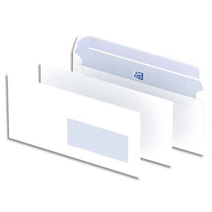 OXFORD Boîte de 500 enveloppes Blanches auto-adhésives 90g format DL 110x220 mm avec fenêtre 45x100 mm OXFORD Boîte de 500 enveloppes Blanches auto-adhésives 90g format DL 110x220 mm avec fenêtre 45x100 mm