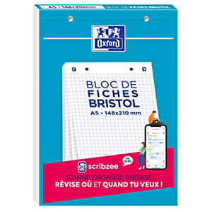 Oxford Bristol 2.0 - Bloc 30 fiches A5 148 x 210mm perforées - blanc quadrillé 5x5