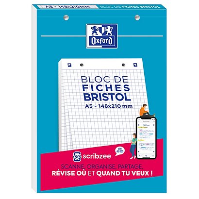 Oxford Bristol 2.0 - Bloc 30 fiches A5 148 x 210mm perforées - blanc quadrillé 5x5 - 1