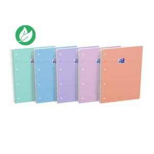 Oxford Cahier à spirale Smart A4+ 23 x 29,7 cm - Petits carreaux 5x5 - 160 pages - Coloris pastel Oxford Cahier à spirale Smart A4+ 23 x 29,7 cm - Petits carreaux 5x5 - 160 pages - Coloris pastel