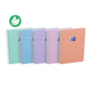 Oxford Cahier à spirale Smart A5 14,8 x 21 cm - Petits carreaux 5x5 - 160 pages - Coloris pastel Oxford Cahier à spirale Smart A5 14,8 x 21 cm - Petits carreaux 5x5 - 160 pages - Coloris pastel