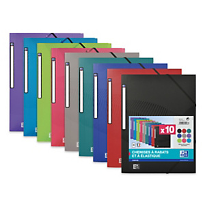 Oxford Chemises 3 rabats Osmose A4 élastique couverture PP couleurs assorties - Lot de 10 Oxford Chemises 3 rabats Osmose A4 élastique couverture PP couleurs assorties - Lot de 10