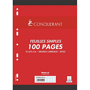 OXFORD CONQUERANT C7 Feuillets mobiles 21x29,7cm 100 pages grands carreaux Blancs 90g. Sous sachet OXFORD CONQUERANT C7 Feuillets mobiles 21x29,7cm 100 pages grands carreaux Blancs 90g. Sous sachet