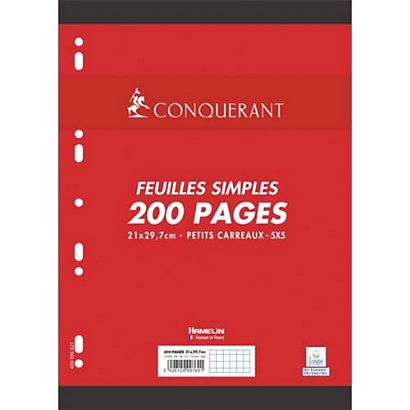 OXFORD CONQUERANT C7 Feuillets mobiles 21x29,7cm 200 pages petits carreaux Blancs 90g. Sous sachet