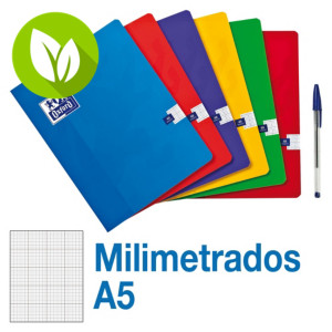 Oxford Cuaderno grapado, A5+, milimetrado, 48 hojas, cubierta blanda cartón plastificado, colores surtidos