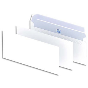 Oxford Enveloppe blanche DL 110 x 220 mm 90 g sans fenêtre fermeture bande auto-adhésive - Boîte de 500