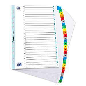 Oxford Intercalaires alphabétiques A4+ en carte, 26 divisions - Blanc touches colorées