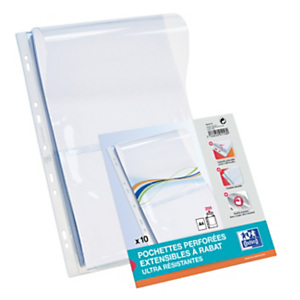 Oxford Pochettes Plan à soufflet de 2 cm en PVC 30/100e, A4 perforées 9 trous, avec rabat Oxford Pochettes Plan à soufflet de 2 cm en PVC 30/100e, A4 perforées 9 trous, avec rabat