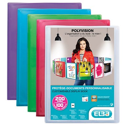 Oxford Protège-documents personnalisable Polyvision 100 pochettes, Polypropylène, A4, Coloris assortis