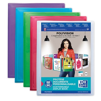 Oxford Protège-documents personnalisable Polyvision 80 pochettes, Polypropylène, A4, Coloris assortis