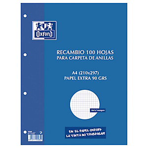 Oxford Recambio de hojas, A4, 4 taladros para archivador, cuadriculado, 100 hojas Oxford Recambio de hojas, A4, 4 taladros para archivador, cuadriculado, 100 hojas