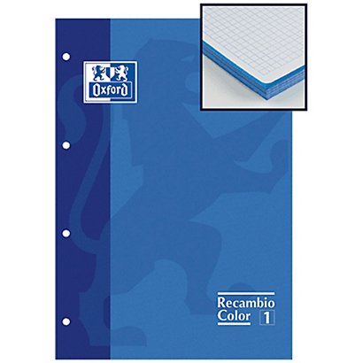 Oxford Recambio de hojas, A4, 4 taladros para archivador, cuadriculado, 80  hojas, borde azul - Recambios de Papel Kalamazoo