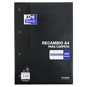 Oxford Recambio de hojas, A4, 4 taladros para archivador, milimetrado, 100 hojas Oxford Recambio de hojas, A4, 4 taladros para archivador, milimetrado, 100 hojas