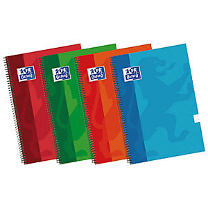 Oxford School Cuaderno, 4º, rayado, 80 hojas, cubierta extradura cartón plastificado, colores surtidos