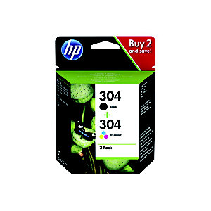 Pack 2 cartouches HP 304 noir et couleurs pour imprimantes jet d'encre
