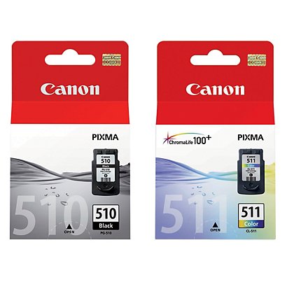 Pack 2 cartridges Canon PG 510 zwart + CL 511 driekleurige (cyaan + magenta + geel) voor inkjet printers