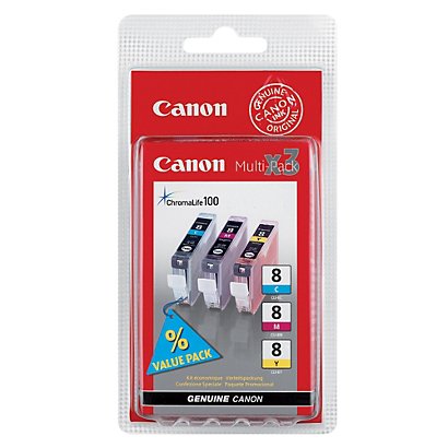 Pack 3 cartouches Canon CLI 8 couleurs pour imprimantes jet d'encre