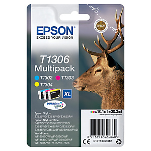 Pack de 3 cartouches d'encre Epson T1306 couleurs (cyan + magenta + jaune) pour imprimantes jet d'encre Pack de 3 cartouches d'encre Epson T1306 couleurs (cyan + magenta + jaune) pour imprimantes jet d'encre