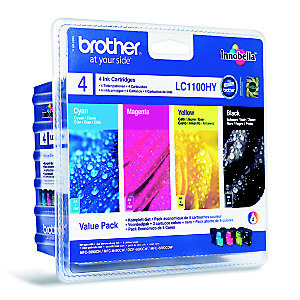 Pack 4 cartouches Brother LC1100 HY noir et couleurs (cyan + magenta + jaune) pour imprimantes jet d'encre