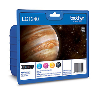 Pack 4 cartouches Brother LC1240 noir + cyan + magenta + jaune pour imprimantes jet d'encre Pack 4 cartouches Brother LC1240 noir + cyan + magenta + jaune pour imprimantes jet d'encre