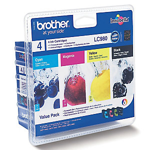 Pack 4 cartouches Brother LC980 noir et couleurs (cyan + magenta + jaune) pour imprimantes jet d'encre