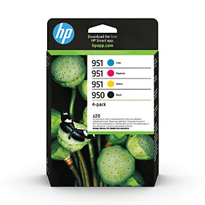 Pack 4 cartouches d'encre noir et couleurs HP 950/951 pour imprimantes jet d'encre