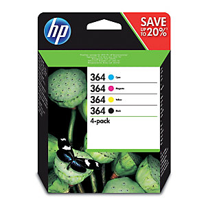 Pack 4 cartouches HP 364 noir et couleurs pour imprimantes jet d'encre