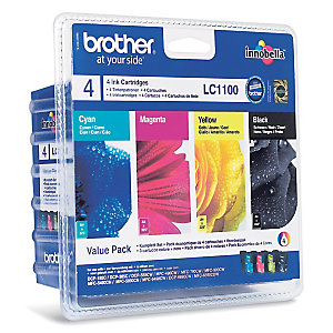 Pack 4 cartridges Brother LC1100 zwart en kleuren (cyaan, magenta, geel) voor inkjet printers