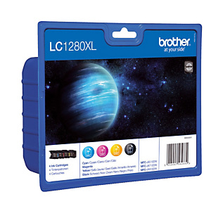 Pack 4 cartridges Brother LC1280XL zwart + cyaan + magenta + geel voor inkjet printers Pack 4 cartridges Brother LC1280XL zwart + cyaan + magenta + geel voor inkjet printers