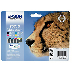 Pack 4 cartridges Epson T0715 zwart en kleur (cyaan + magenta + geel) voor inkjet printers Pack 4 cartridges Epson T0715 zwart en kleur (cyaan + magenta + geel) voor inkjet printers