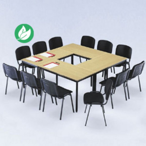 Pack 4 tables modulaires - DOMINOS - Rectangle 120 x 60 cm - Hêtre - pieds Noir + 12 chaises FIRST noires