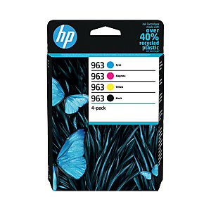 Pack 4 zwarte en gekleurde inktpatronen HP 963 voor inkjetprinters
