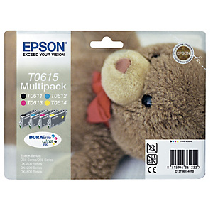 Pack 4cartridges Epson T0615 zwart en kleuren (cyaan, magenta, geel) voor inkjet printers Pack 4cartridges Epson T0615 zwart en kleuren (cyaan, magenta, geel) voor inkjet printers
