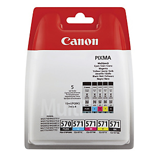 Pack 5 cartouches Canon PGI 570-CLI 571 noir + cyan + magenta + jaune pour imprimantes jet d'encre Pack 5 cartouches Canon PGI 570-CLI 571 noir + cyan + magenta + jaune pour imprimantes jet d'encre