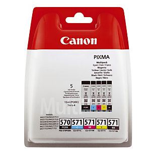 Pack 5 cartouches Canon PGI 570-CLI 571 noir + cyan + magenta + jaune pour imprimantes jet d'encre
