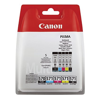 Pack 5 cartouches Canon PGI 570-CLI 571 noir + cyan + magenta + jaune pour imprimantes jet d'encre - 1