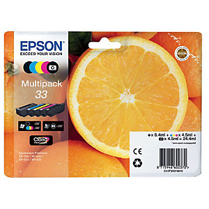 Pack de 5 cartouches Epson 33 noir et couleurs pour imprimantes jet d'encre
