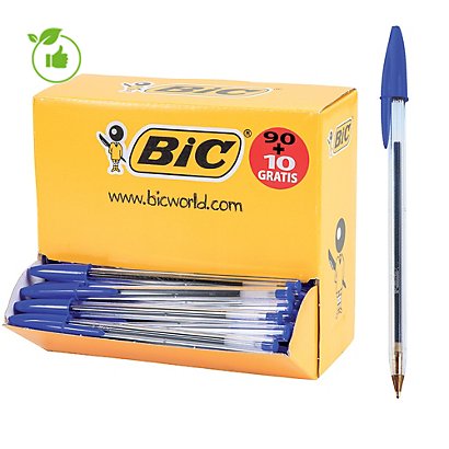 Pack 90 + 10 balpennen Bic® Cristal Medium blauw - 1