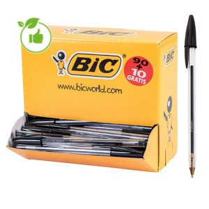 Pack 90 + 10 stylos-bille Bic® Cristal Medium noirs