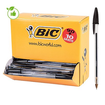 Pack 90 + 10 stylos-bille Bic® Cristal Medium noirs - 1