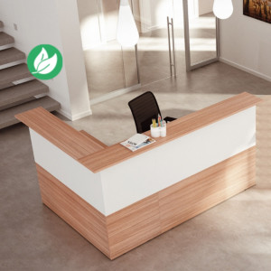 Pack Banque d'accueil Ola - Angle 90° + Module haut L.140 cm + Module haut L.80 cm - Noyer / Blanc Pack Banque d'accueil Ola - Angle 90° + Module haut L.140 cm + Module haut L.80 cm - Noyer / Blanc