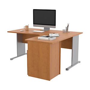 Pack Bureau d'angle compact retour à droite Pronto Bois - L.160 x P.100 cm - Plateau Aulne - Pieds L Aluminium + Caisson hauteur bureau Pack Bureau d'angle compact retour à droite Pronto Bois - L.160 x P.100 cm - Plateau Aulne - Pieds L Aluminium + Caisson hauteur bureau