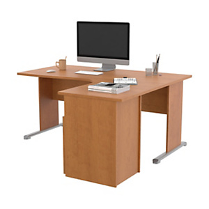 Pack Bureau d'angle compact retour à droite Pronto Bois - L.160 x P.100 cm - Plateau Aulne - Pieds L Aulne + Caisson hauteur bureau Pack Bureau d'angle compact retour à droite Pronto Bois - L.160 x P.100 cm - Plateau Aulne - Pieds L Aulne + Caisson hauteur bureau