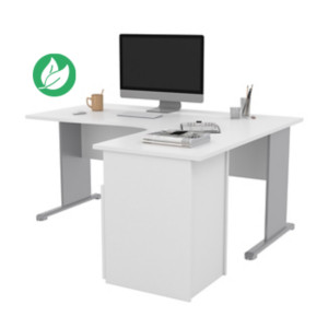Pack Bureau d'angle compact retour à droite Pronto Bois - L.160 x P.100 cm - Plateau Blanc - Pieds L Aluminium + Caisson hauteur bureau Pack Bureau d'angle compact retour à droite Pronto Bois - L.160 x P.100 cm - Plateau Blanc - Pieds L Aluminium + Caisson hauteur bureau