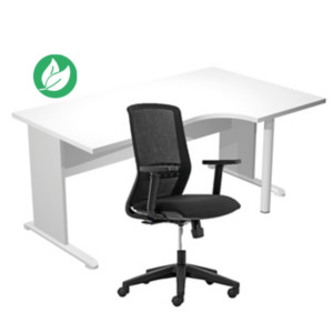 Pack Bureau d'angle compact retour à droite Pronto Bois - L.160 x P.100 cm - Plateau Blanc - Pieds L Aluminium + Siège Tekna Noir Pack Bureau d'angle compact retour à droite Pronto Bois - L.160 x P.100 cm - Plateau Blanc - Pieds L Aluminium + Siège Tekna Noir